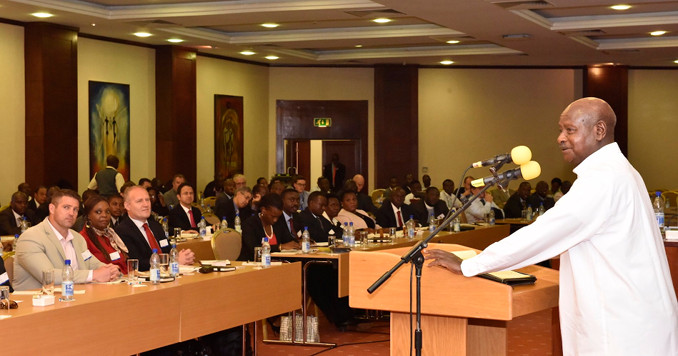 President Yoweri Museveni speaking at at the second annual Uganda International Oil and Gas Summit held in Kampala. Photo: State House
