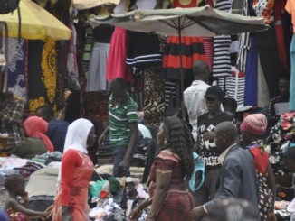 Clothes stalls in downtown Kampala