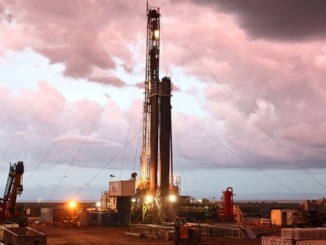 A drilling rig at a drilling site in Uganda
