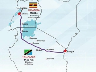 Map showing the East African Crude Oil Export Pipeline route.