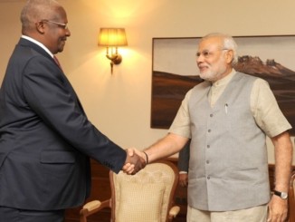 Sam Kutesa, Uganda's foreign minister, and India's prime minister, Narendra Modi, in New Delhi in 2014.