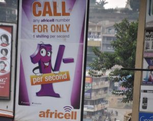 Africell Uganda outdoor advertising road sign board