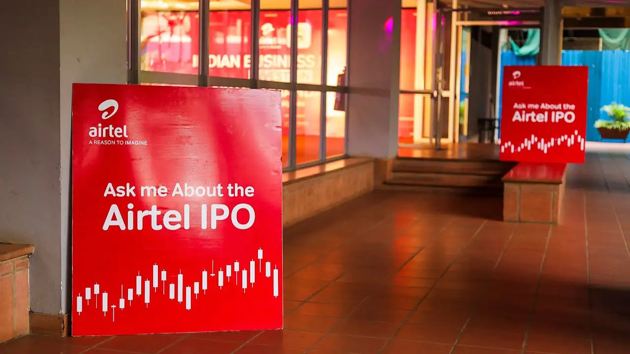 An Airtel Uganda promotional poster at a hotel in Kampala in 2023