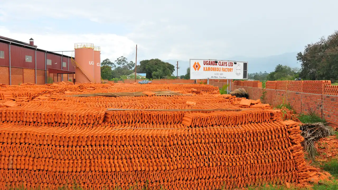 Baked clay construction materials at Uganda Clays factory in Kamonkoli, Budaka District