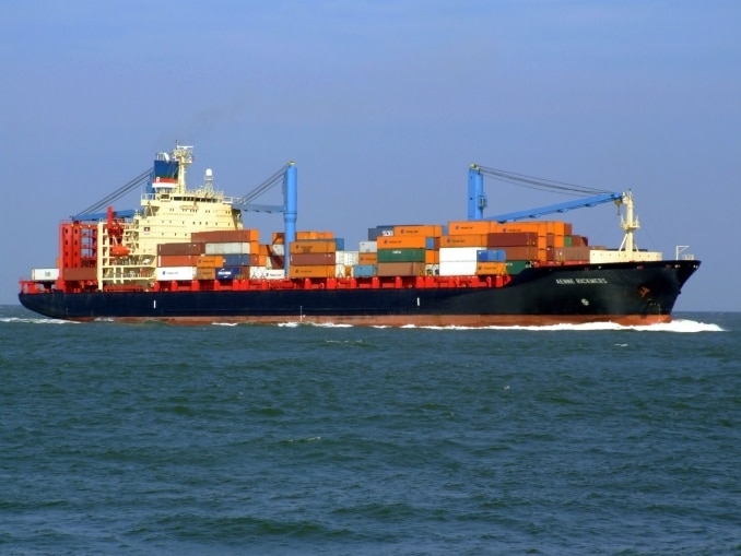 Shipping containers on a container ship