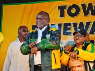 South Africa's President Cyril Ramaphosa at an African National Congress rally in April