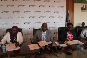 Ernest Rubondo (centre), the executive director of the Petroleum Authority of Uganda and other officials at the launch of the oil sector's National Talent Register in Kampala.
