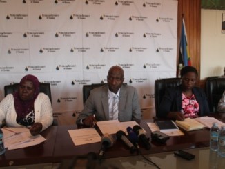 Ernest Rubondo (centre), the executive director of the Petroleum Authority of Uganda and other officials at the launch of the oil sector's National Talent Register in Kampala.
