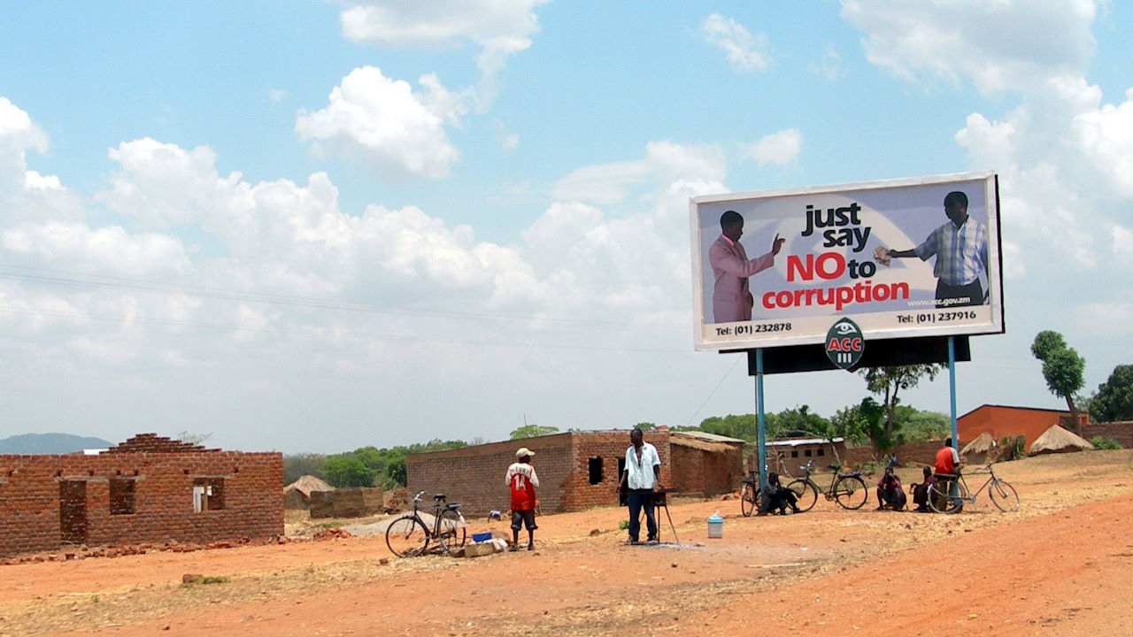 An anti-corruption billboard in rural Zambia