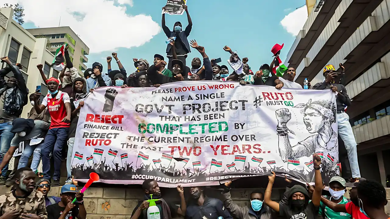 A large group of youths protesting against proposed tax increases in Nairobi, June 2025