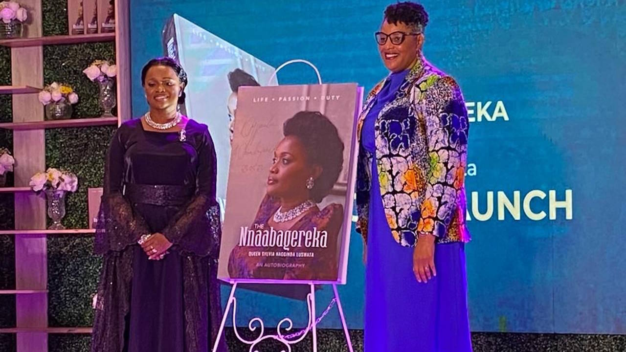 The Nnaabagereka, Sylvia Nagginda Luswata, left, and the US Ambassador to Uganda, Natalie Brown, at the launch of the Nnaabagereka's autobiography, March 2023