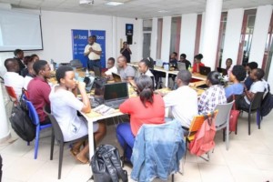 Students in an introductory programming class at Outbox, an incubator, innovation lab and co-working space in Kampala