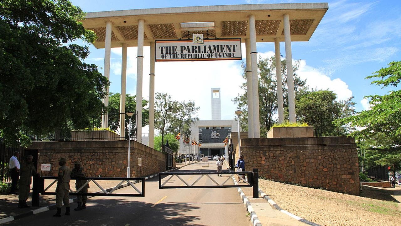 The main gate of the Parliament of Uganda in Kampala, Uganda