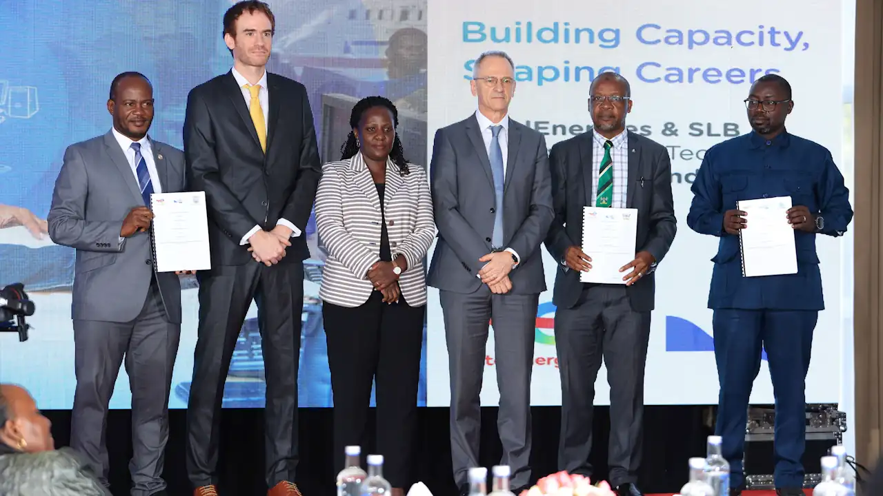 Totalenergies ep uganda general manager philippe groueix, valerian pfrimmer, managing director for east and south africa at slb and other officials