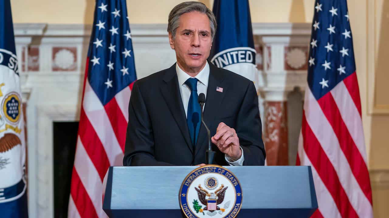 US Secretary of State Antony J. Blinken delivers a speech on US foreign policy at the US Department of State in Washington, D.C., on March 3, 2021.