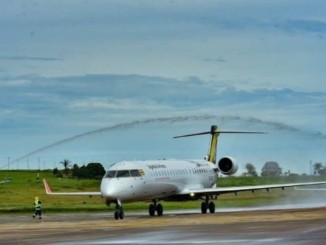 Two Uganda Airline aircraft on their maiden flight to Entebbe International Airport