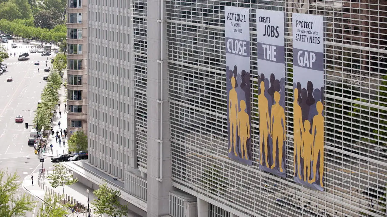 The World Bank headquarters in Washington DC during the 2012 IMF/World Bank Spring Meetings, 16 April 2012