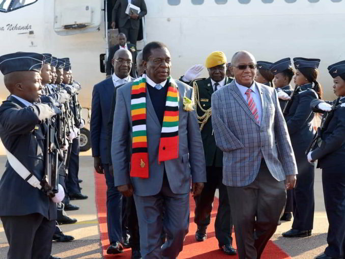 Zimbabwe's President Emmerson Mnangagwa arrives at Pretoria's Waterkloof Air Force Base